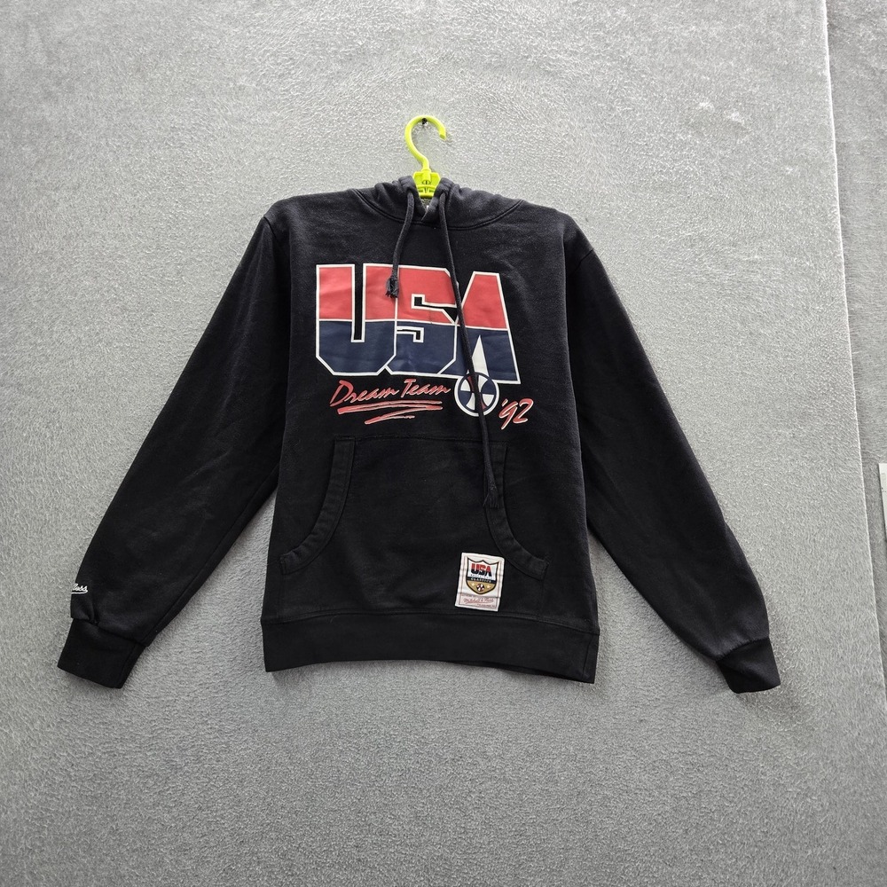 Mitchell & Ness Boy Hoodie L Black Graphic Fleece USA Spellout Basketball Logo